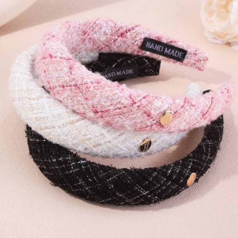 Handmade Tweed Headband black “Believe in yourself” metal embellishment